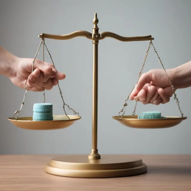 Scale symbolizes comparison of disability vs. critical illness insurance, each shielding relevant aspects: income and healthcare costs.