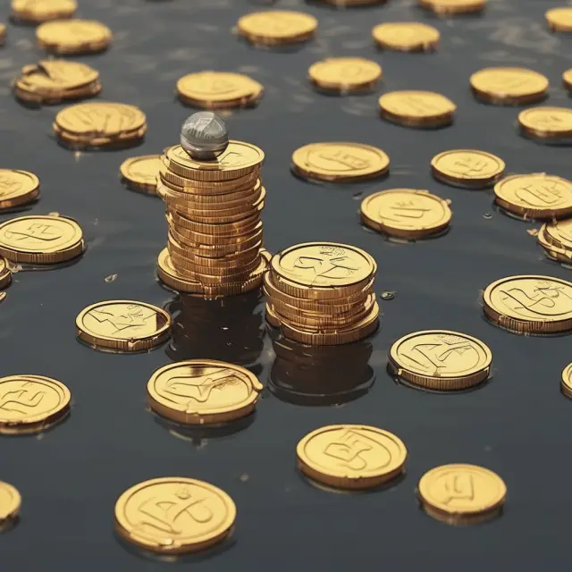 A golden stream signifying disbursements flowing into a calm lake, causing gentle ripples symbolizing drawdowns.