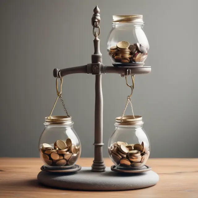 Visualizing positive vs. negative disbursements: coins moving between jars, representing inflows and outflows