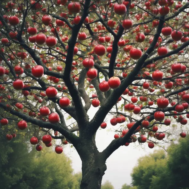 An apple tree laden with clear, glass apples symbolizing the transparency of SEC-mandated financial disclosures