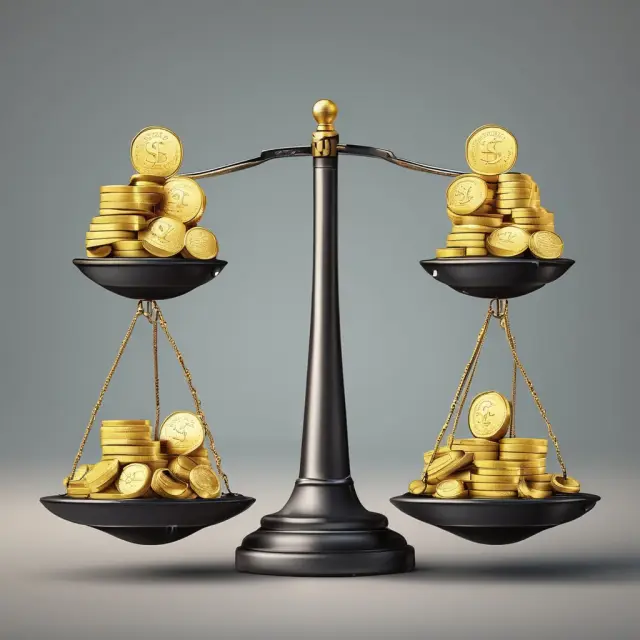 Golden scale with separate compartments for gains and losses from discontinued operations