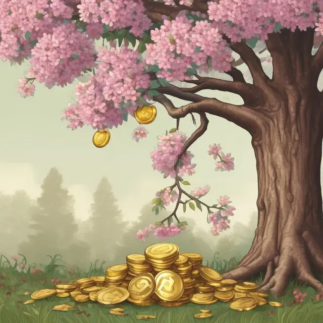 Tree maturing from seedling to tall tree, its height symbolizing yield and golden coins representing discount yield