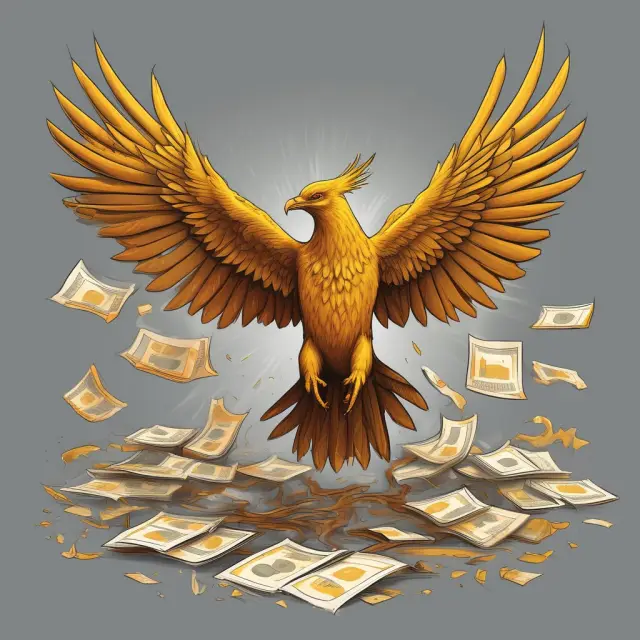 Zero-coupon bond investing: Investor purchasing, bond price rises to maturity value, phoenix rising from ashes