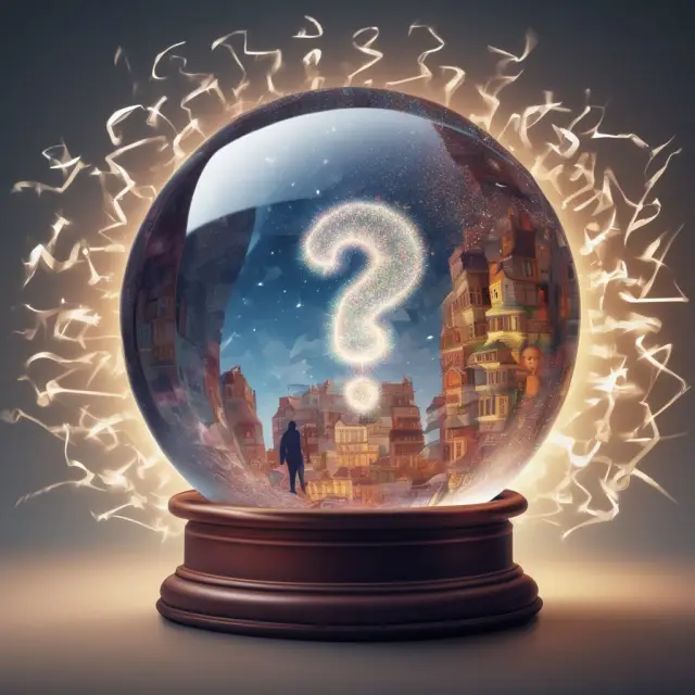A crystal ball filled with FAQs about Discount Yield concept, swirling questions being answered as the answers bubble up