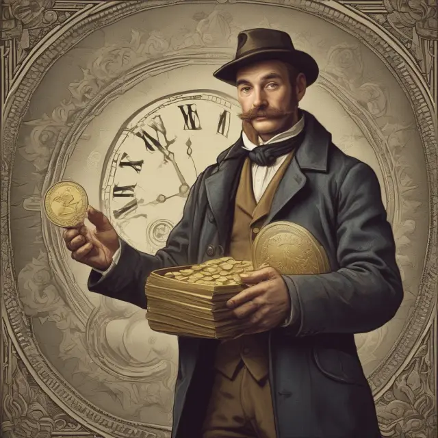 Time Traveler holding coins from various eras illustrating the Time Value of Money concept.