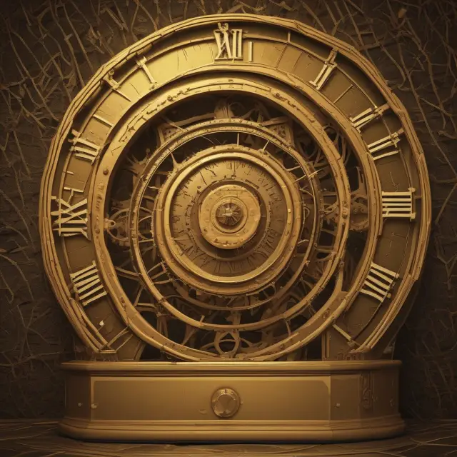 Golden time machine adjusting cash flows with discount rate for business valuation.