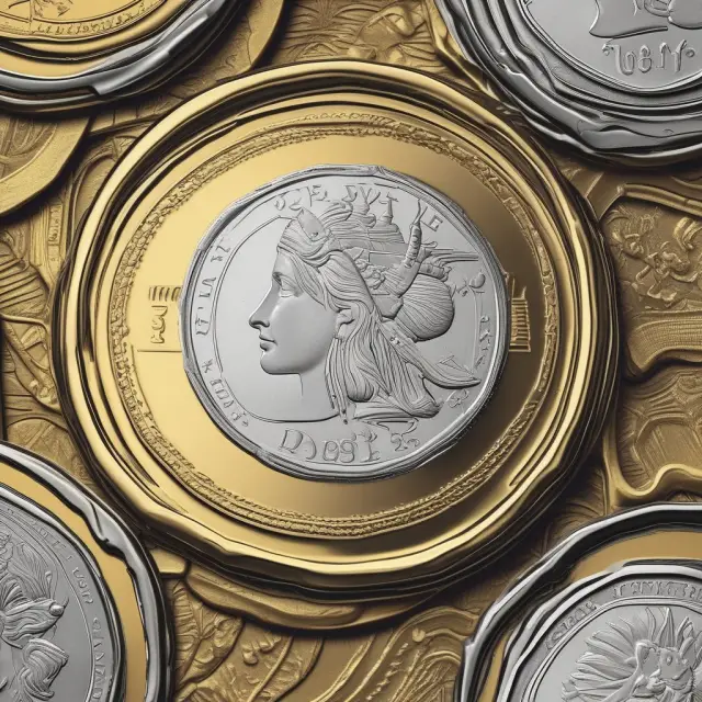 Golden coin transforming to silver as it moves through time, symbolizing future value