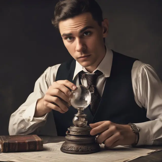Time traveler calculating present value using discounting and crystal ball