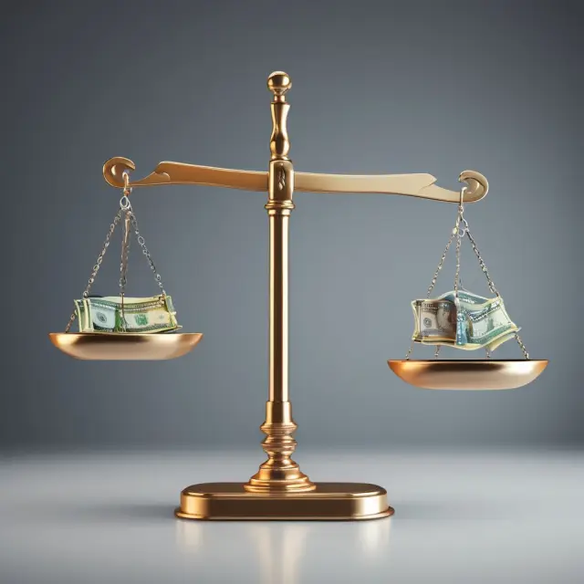 Scale comparing present value of future cash flow to discount rate, illustrating DCF analysis