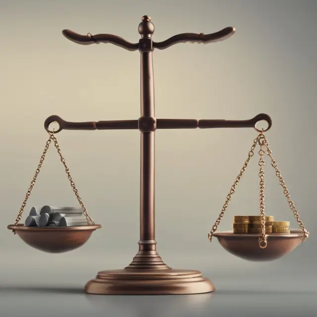 A set of balance scales tipping towards different factors impacting the choice of discount rate for DCF analysis: risk, cost of capital, type of investment, opportunity cost, and inflation rate