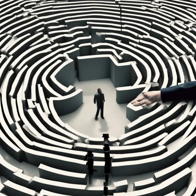 A skilled hand expertly navigating a complex maze of digital stocks and financial instruments, illustrating the benefits of delegating investment management to professionals