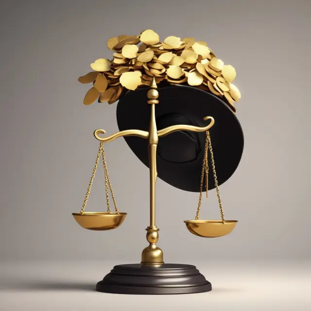 A golden scale tips against a top-hatted broker figure, symbolizing the inherent risks of discretionary accounts and the importance of careful evaluation.
