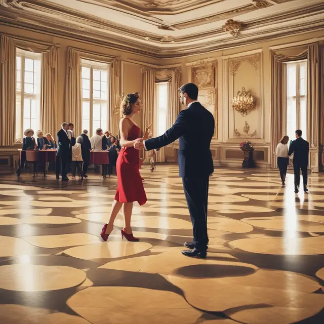A broker and client engaged in an elegant dance on a metaphorical investment