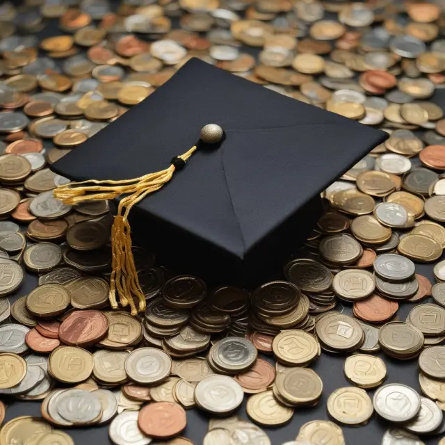 Graduation cap overflowing with coins representing discretionary income
