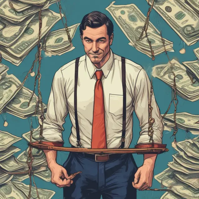 A broker skillfully manages discretionary orders atop a set of scales amidst turbulent financial markets