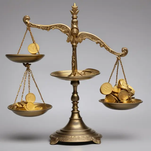 Golden scale with imbalanced sides, symbolizing supply and demand disequilibrium in economics.