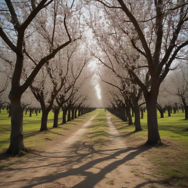 A lush orchard with underutilized trees, representing disguised unemployment through underemployment and illness-related issues