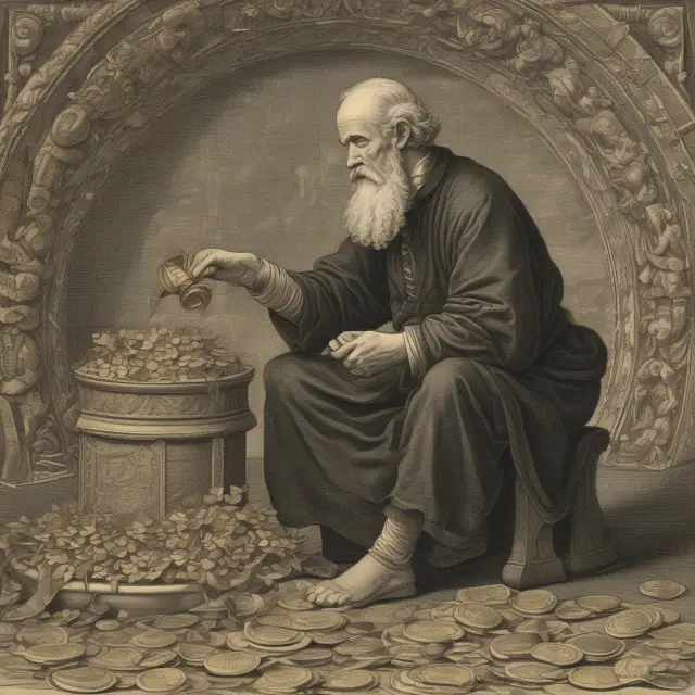 Economist working on a tapestry illustrating disinflation, with gold coins symbolizing various inflation rates