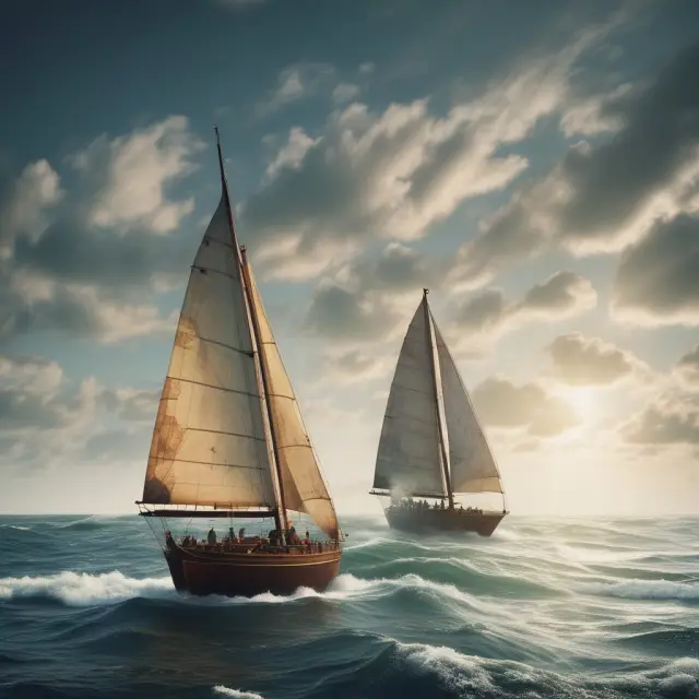 Image: Two stylized sailboats represent mutual funds, Fund A with a turbulent sea and larger wake, Fund B in calmer waters. Dispersion illustration.