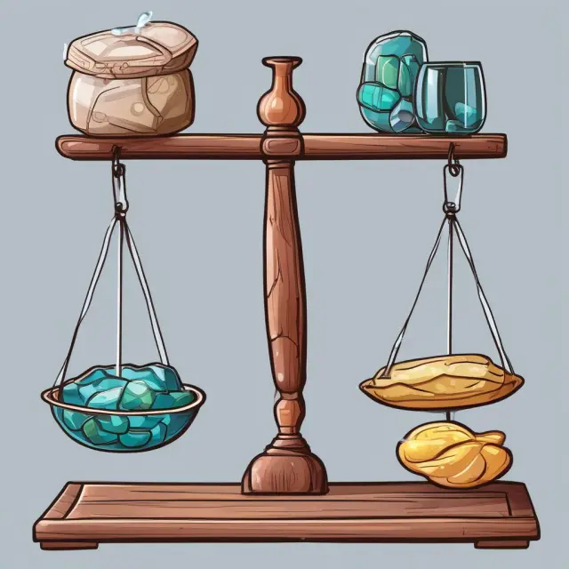 A balance of luxury gems vs. necessities like bread and water, representing discretionary income.