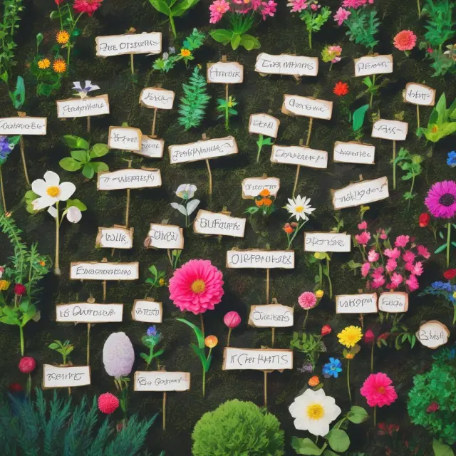 Vibrant garden with flowers labeled as different dispositions, i.e., 