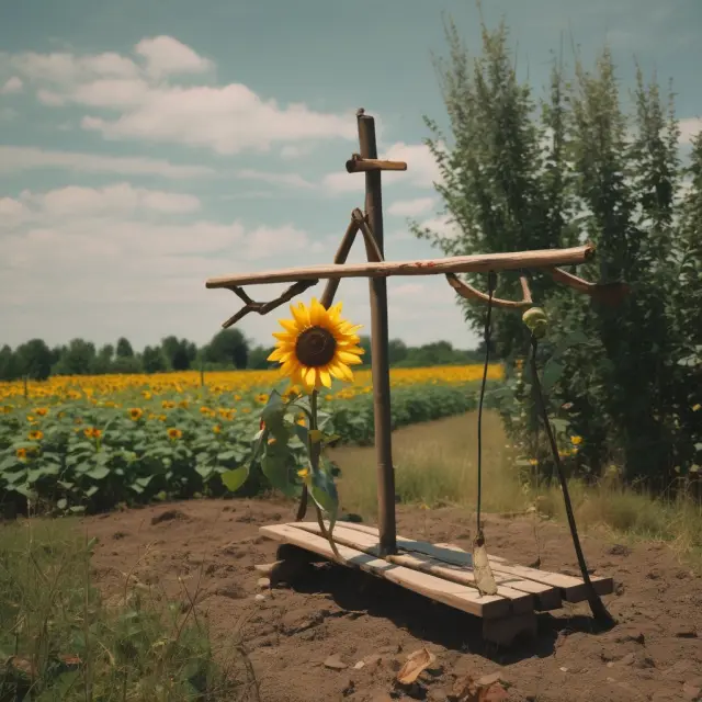 A seesaw balances a sunflower (gains) and a wilting rose (losses), representing investors