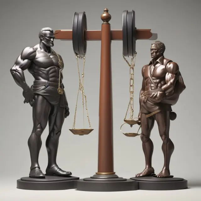 Three business titans symbolically shedding weight through successful dispositions, illustrating increased focus on core competencies and financial growth