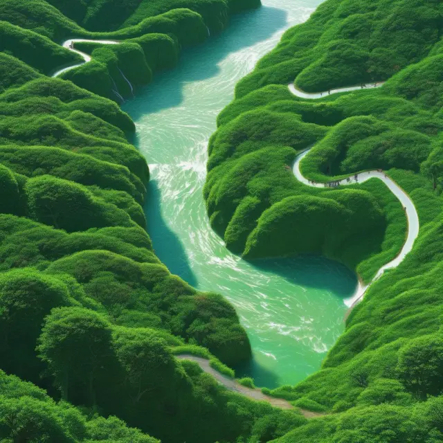 Green river symbolizing ESG investing, separating companies that embrace or deviate from sustainability