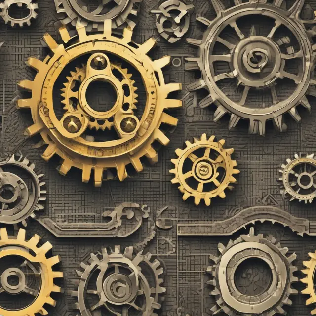 Gears symbolizing industries blending with innovative elements, embodying disruptive innovation.