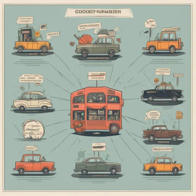 A carousel featuring the disruptive technologies: a horse-drawn carriage morphing into an automobile, electricity generator igniting, an old TV replacing a radio, and a blockchain symbol