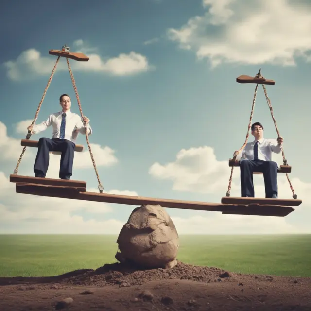 A shareholder weighing fair market value and merger price on a seesaw, symbolizing the decision to exercise dissenters