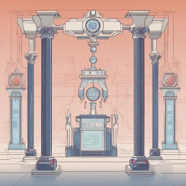 A garden with three towering pillars labeled 
