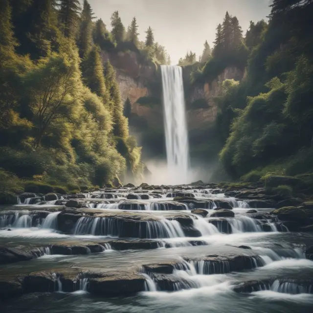 Waterfall illustration of returns flowing from top to bottom, filling investor tiers