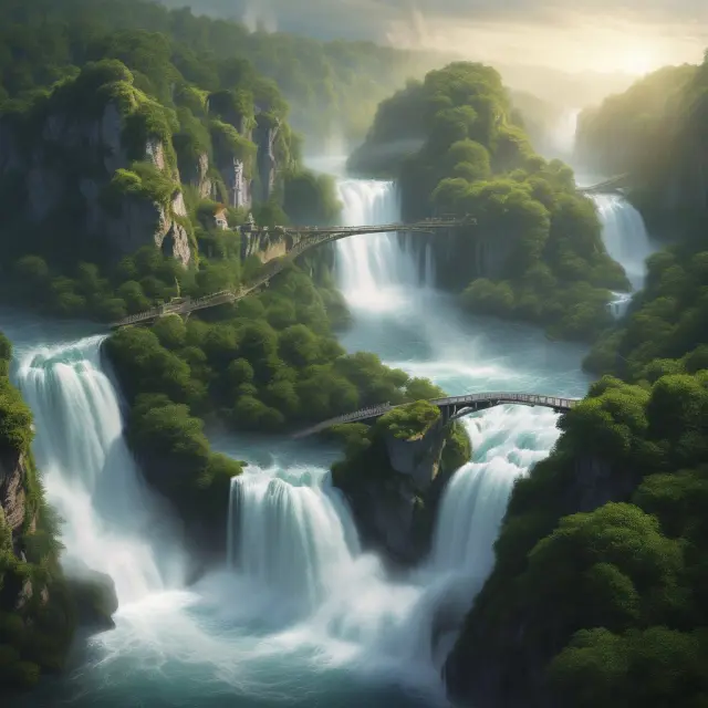 Two rivers flowing into a confluence, representing American (even distribution) and European (aggregate fund level) waterfall structures with angel protectors ensuring investor protections