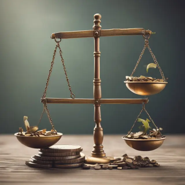 Two scales in balance, with one side weighing down dividends and the other side weighing capital gains distributions. A hand adjusts the weights to maintain equilibrium.