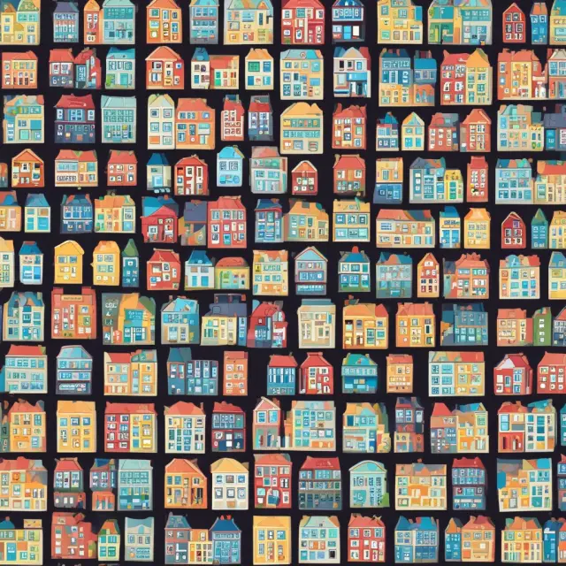 A colorful mosaic representing stock dividends (stocks), transfers to trusts or estates (gold coins), and real estate transactions (properties).
