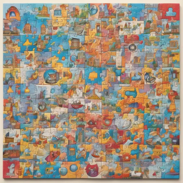 Jigsaw puzzle representing diverse investments across various industries and sectors for risk management in a balanced portfolio