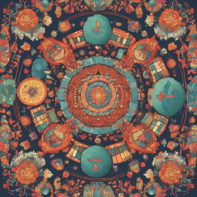 A kaleidoscope filled with representations of various industries: technology, healthcare, consumer discretionary, energy, and utilities.