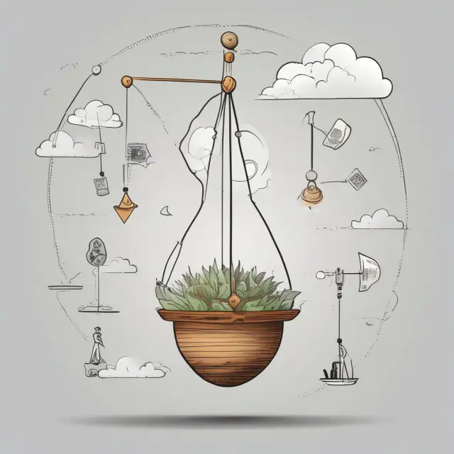 An image of a pendulum swinging between two weights labeled