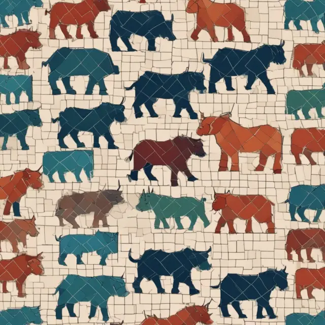 Bulls and bears forming a mosaic along the efficient frontier, symbolizing Modern Portfolio Theory