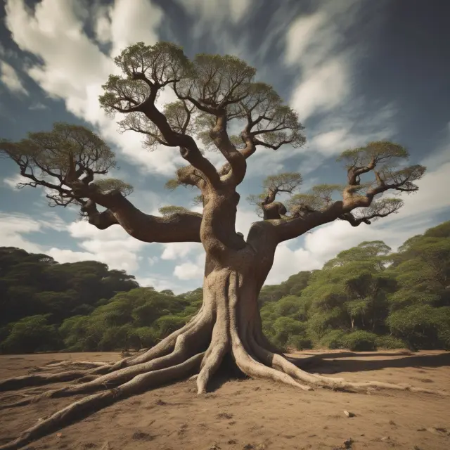 An image of an ancient tree letting go of its underperforming branches to promote growth and focus on core elements