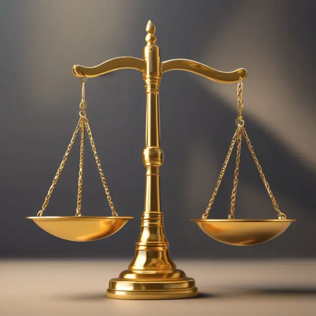 A set of golden scales with assets balanced precariously, emphasizing divestment