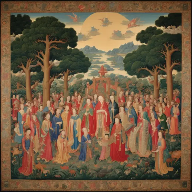 A richly textured tapestry depicting various companies representing dividend aristocrats, intertwined for stability, income, and portfolio diversification