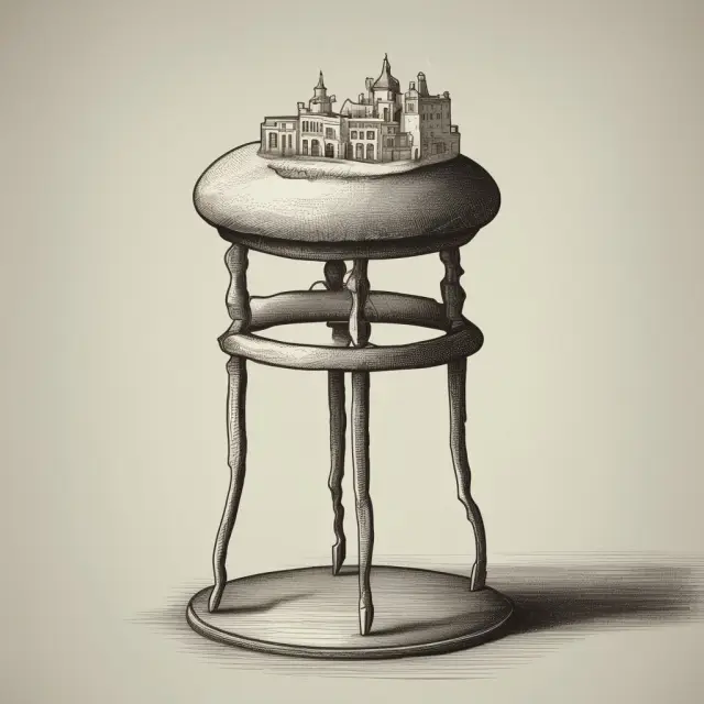 Three-legged stool represents balanced portfolio with dividend aristocrats, bonds, and REITs for stable income generation.