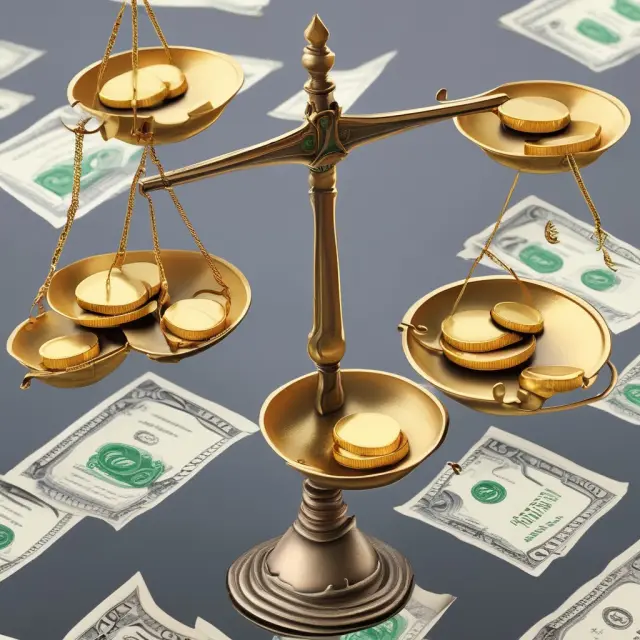 Golden scales weighing dividend per share calculation, balancing stock splits and gold coins