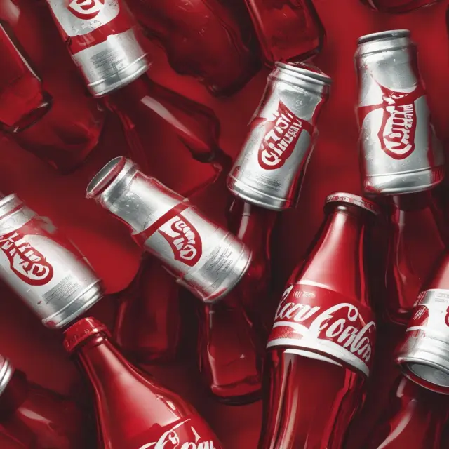 A line of Coca-Cola bottles growing in number along a timeline, illustrating the company