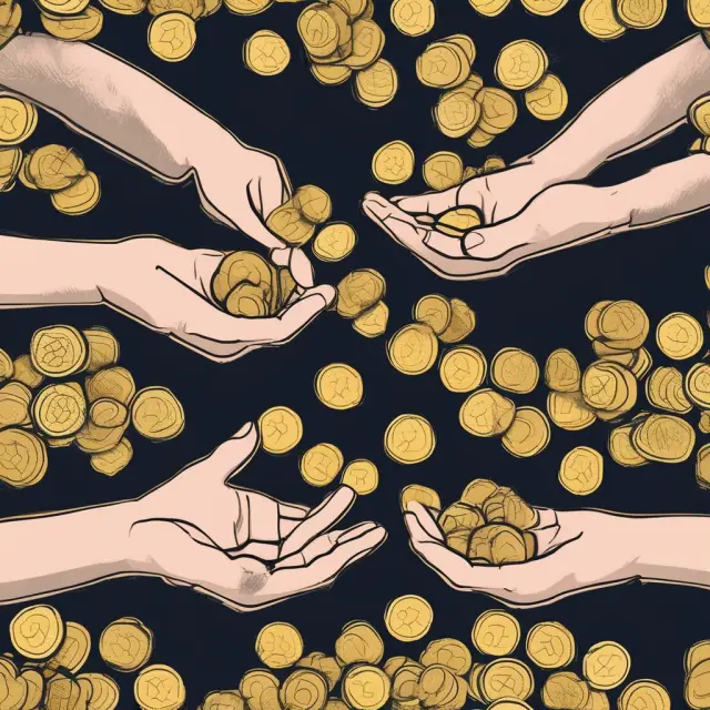 Visualization of cash, stock, special, and preferred dividends as golden coins released by four hands