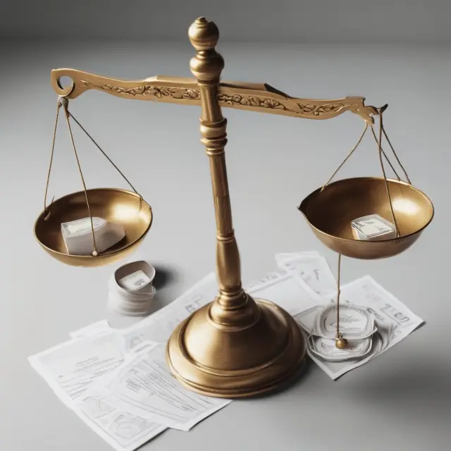 Balance scale with dividend checks and earnings representing dividend payout ratios