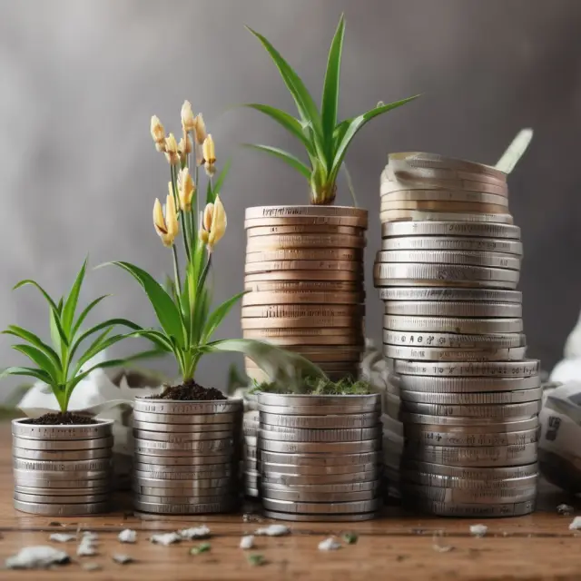 Flourishing garden with ExxonMobil, JPMorgan Chase, Johnson & Johnson, NextEra Energy, and dividend-paying industries growing steadily.