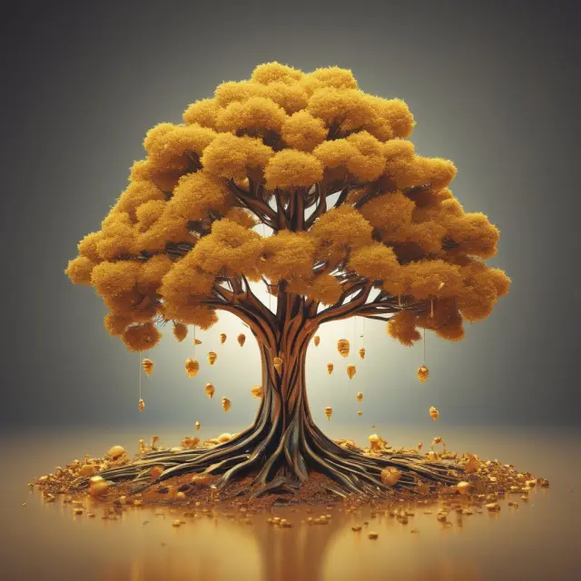 Golden tree displaying compounded growth factors for calculating precise dividend growth rate using the geometric method